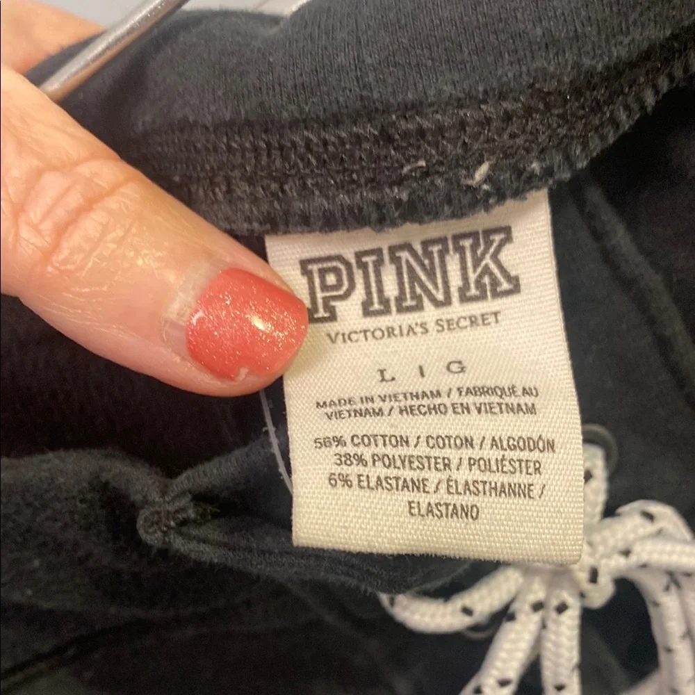 PINK Victoria's Secret Black Sweatpants with White Drawstring and Logo Tag - Picture 2 of 2